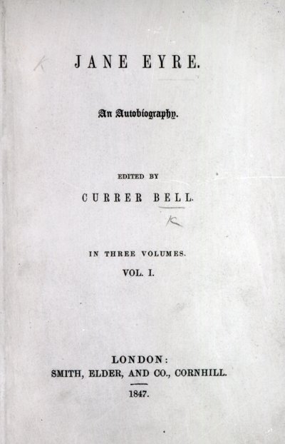 Tittelside til den første utgaven av Jane Eyre av Charlotte Bronte, 1847 (trykk) av English School
