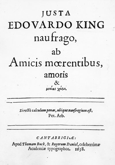 Tittelside til Justa Edward King, den skipbrudne, skipbrudne vennen fra kjærlighetens sørgende og ... , utgitt 1638 (trykk) av English School