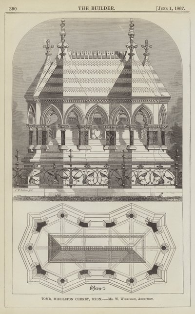 Tomb, Middleton Cheney, Oxon, Mr W Wilkinson, arkitekt (gravering) av English School