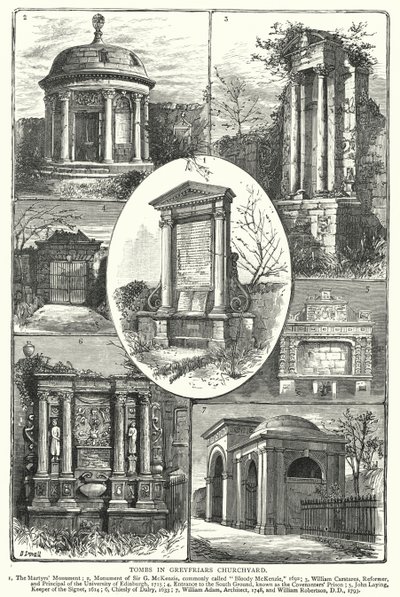 Gräber im Greyfriars Kirchhof (Gravur) von English School