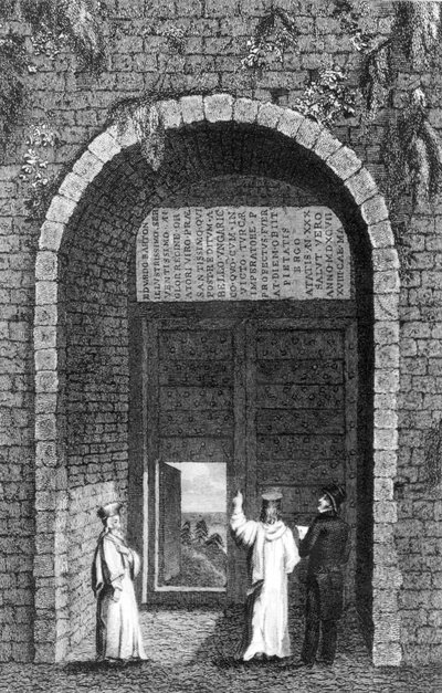 Gravstein til den britiske ambassadøren, Edward Barton (d.1597) over en klosterport på Princes Islands, fra Residence at Constantinople av Robert Walsh, 1836 av English School
