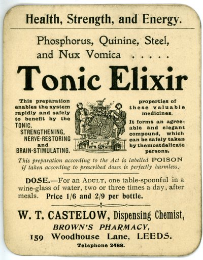 Tonic Elixir-etikett, tidlig (litho) av English School