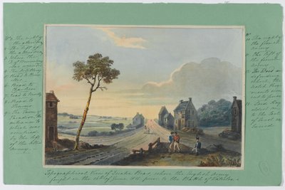 Topografisk visning av Quatre Bras, der den engelske hæren kjempet den 16. juni 1815 før slaget ved Waterloo, ca. 1815 (wc på papir) av English School