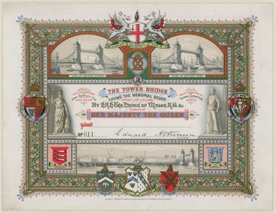 Tower Bridge, London, Invitasjon til legging av minnesteinen, 21. juni 1886 av English School