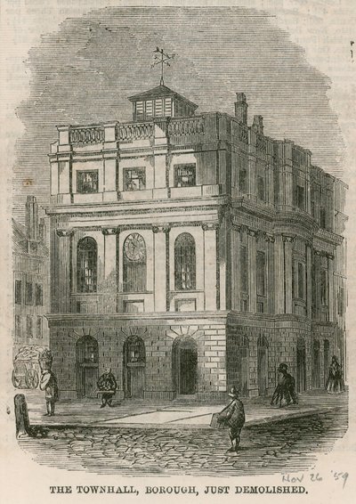 Rådhuset, Borough High Street, Southwark, London, nettopp revet av English School