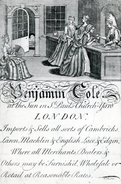 Trade Card, Benjamin Cole, London-handler (gravering) av English School