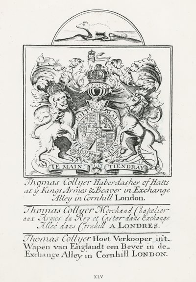 Byttekort for Thomas Collyer, Cornhill Haberdasher av English School