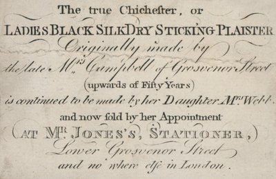 Visitenkarte, der wahre Chichester, oder Damen Schwarzes Seidentrockenpflaster von English School