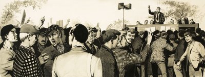 Fagforeningsfolk på friluftsmøte av English School