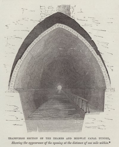 Tverrgående seksjon av Thames og Medway Canal Tunnel (gravering) av English School