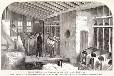 Tread-Wheel og Oakum-Shed ved City Prison, Holloway, fra The Criminal Prisons of London and Scenes of Prison Life av Henry Mayhew (1812-87) og John Binny, 1862 av English School