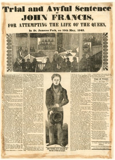 Rettssak og forferdelig dom av John Francis for forsøk på livet av dronningen, 30. mai 1842 av English School