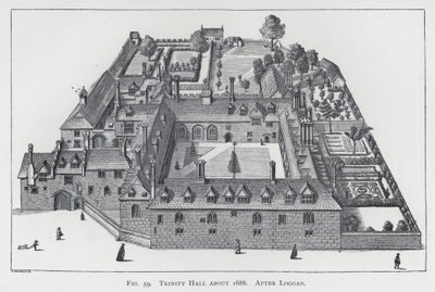 Trinity Hall ca 1688, etter Loggan (gravering) av English School