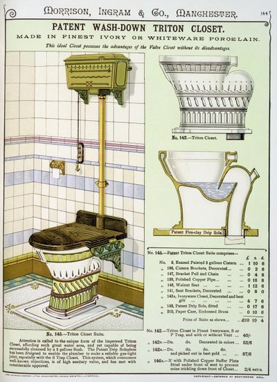 Triton Closet fra en katalog over sanitærvarer produsert av Morrison, Ingram & Co., Manchester, utgitt ca. 1890 av English School