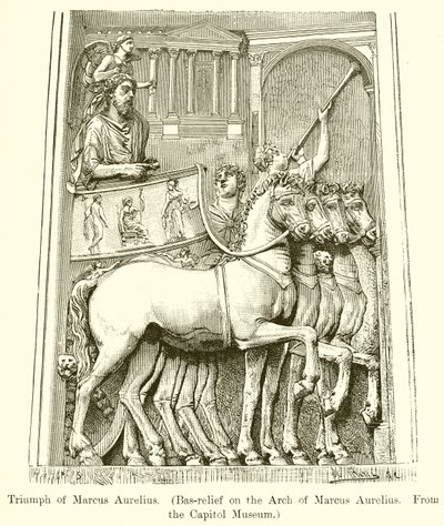 Triumf til Marcus Aurelius. (Bas-relieff på Marcus Aurelius-buen. Fra Capitol-museet) av English School