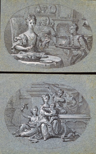 Zwei häusliche Szenen, ca. 1725 von English School