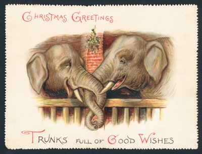 To elefanter - snabel sammenflettet, julekort av English School