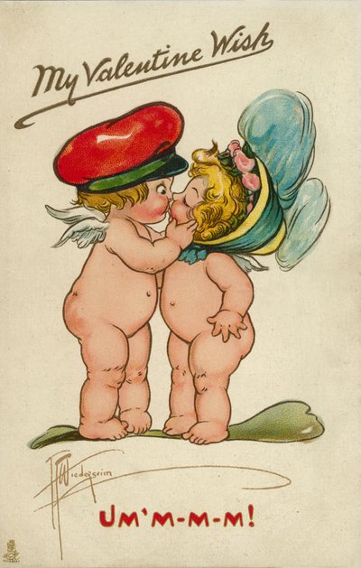 To kjeruber som kysser (fargelitografi) av English School