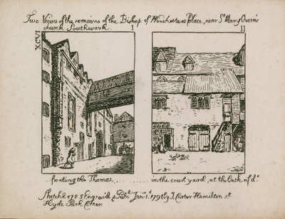 To utsikt over restene av biskopen av Winchesters Palace av English School
