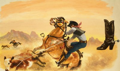Uidentifisert cowboy roping storfe av English School