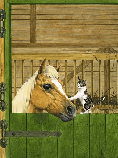 Uidentifisert hest og leken kattunge av English School