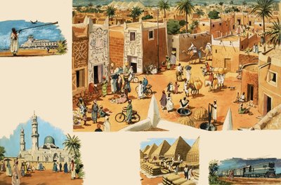 Uidentifiserte scener av Egypt, inkludert det gamle Egypt og pyramider av English School