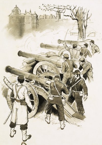 Uidentifiserte soldater med kanoner av English School