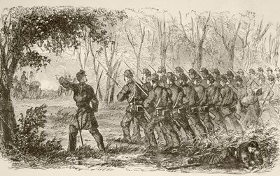 Unionssoldater på platået i det første slaget ved Bull Run (litho) av English School
