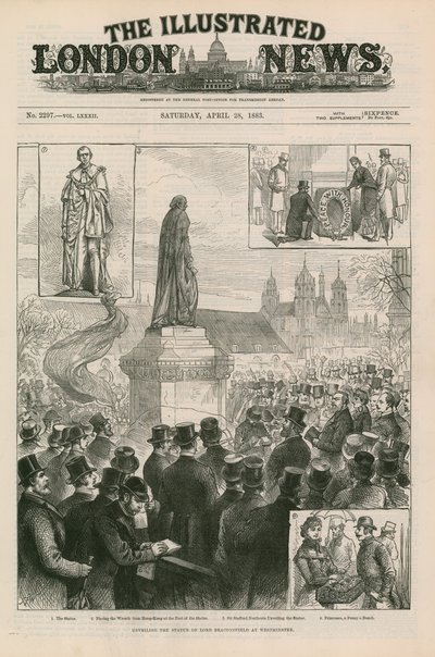 Avduking av statuen av Lord Beaconsfield i Westminster av English School