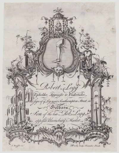 Upholsterer, Robert Legg, trade card av English School