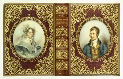 Øvre og nedre omslag, og ryggrad, med ovale portretter av Robert Burns og Jessie Lewars av English School