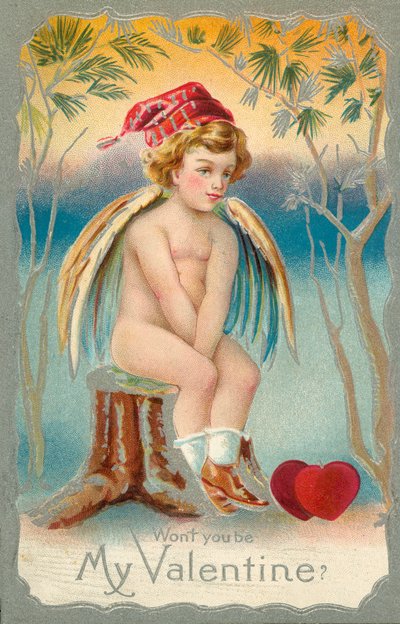 Valentinsdagskort (fargelitografi) av English School