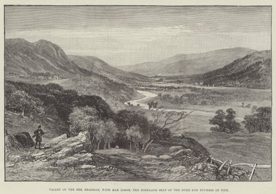 Valley of the Dee, Braemar, med Mar Lodge, høylandssetet til hertugen og hertuginnen av Fife (gravering) av English School