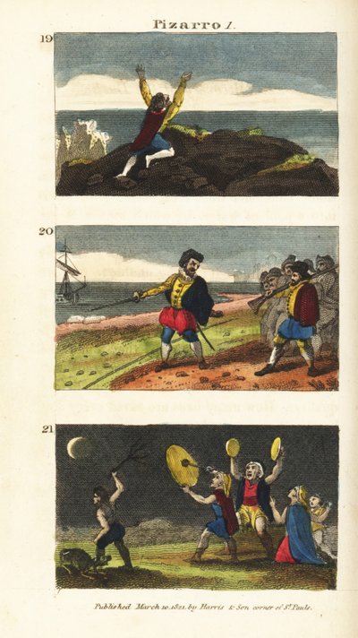 Vasco Nunez de Balboa når Stillehavet 19, Francisco Pizarro som skiller mennene sine med en linje i sanden på Isle of Gallo 20, og peruanere som er redde for en måneformørkelse 21 av English School