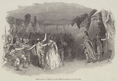 Verdis opera av "Attila," ved Hennes Majestets teater, den siste scenen (gravering) av English School