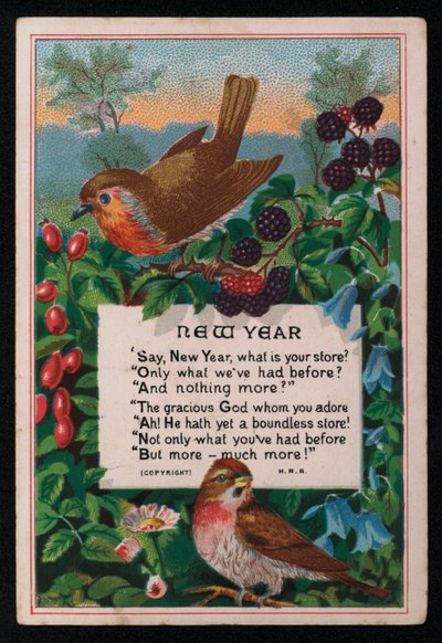 Vers, Beeren und Vögel, Neujahrsgrußkarte von English School