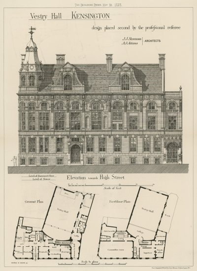 Vestry Hall, Kensington, design plassert på andreplass av den profesjonelle dommeren av English School