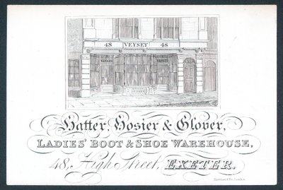 Veysey, hattemaker, strømper og glover, byttekort av English School