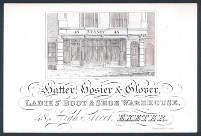 Veysey, Hutmacher, Strumpf- und Handschuhmacher, Visitenkarte von English School