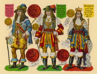 Viktoriansk skrap: Kong Charles II, King James II, King William III av English School