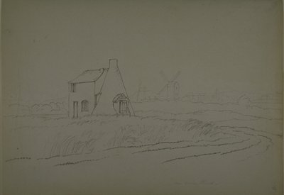 Utsikt nær Nine Elms, Vauxhall, ca. 1810 (blyant på papir) av English School