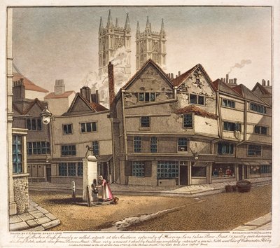Utsikt over Broken Cross, ved enden av Thieving Lane, Westminster, London av English School