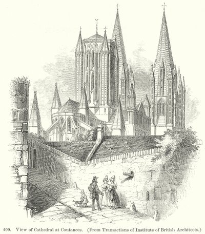 Utsikt over katedralen i Coutances (gravering) av English School