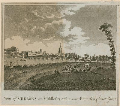 Utsikt over Chelsea i Middlesex tatt nær Battersea Church Yard av English School