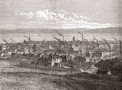 Utsikt over Dundee, Skottland, fra «Verdens byer», utgitt ca. 1893 (trykk) av English School