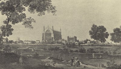 Utsikt over Eton College, ca 1747 (gravyr) av English School