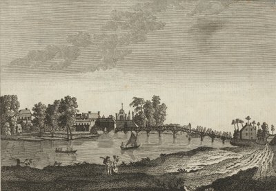 Utsikt over Hampton Court fra den motsatte bredden av Themsen av English School