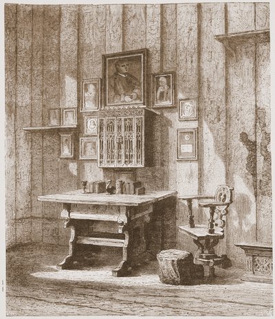 Utsikt over Luthers rom i Wartburg, viser blekkflekken på veggen, illustrasjon fra The History of Protestantism av James Aitken Wylie (1808-1890), pub. 1878 av English School
