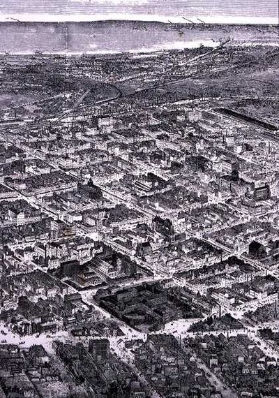 Utsikt over Melbourne, sørover mot havet, fra "Australian Pictures", pub. av The Religious Tract Society av English School