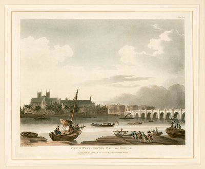 Utsikt over Westminster Hall og Bridge av English School